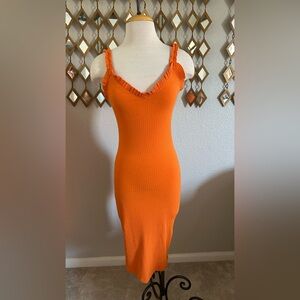 Zara Bright Orange Ribbed Dress